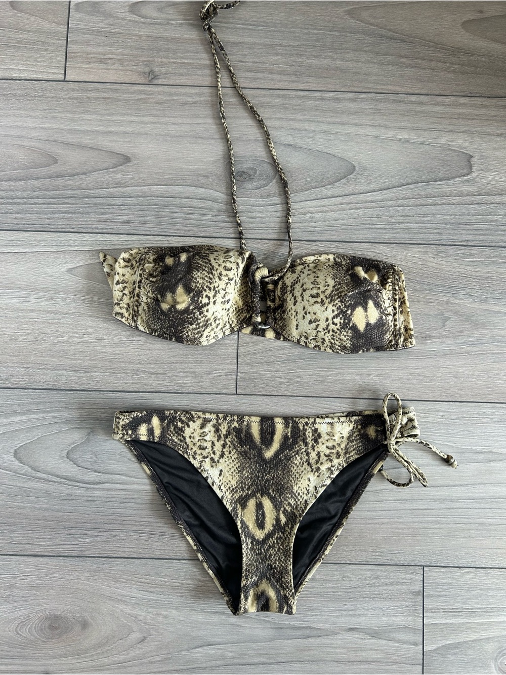 TC Snake Print Bandeau Bikini Set in Brown and Black